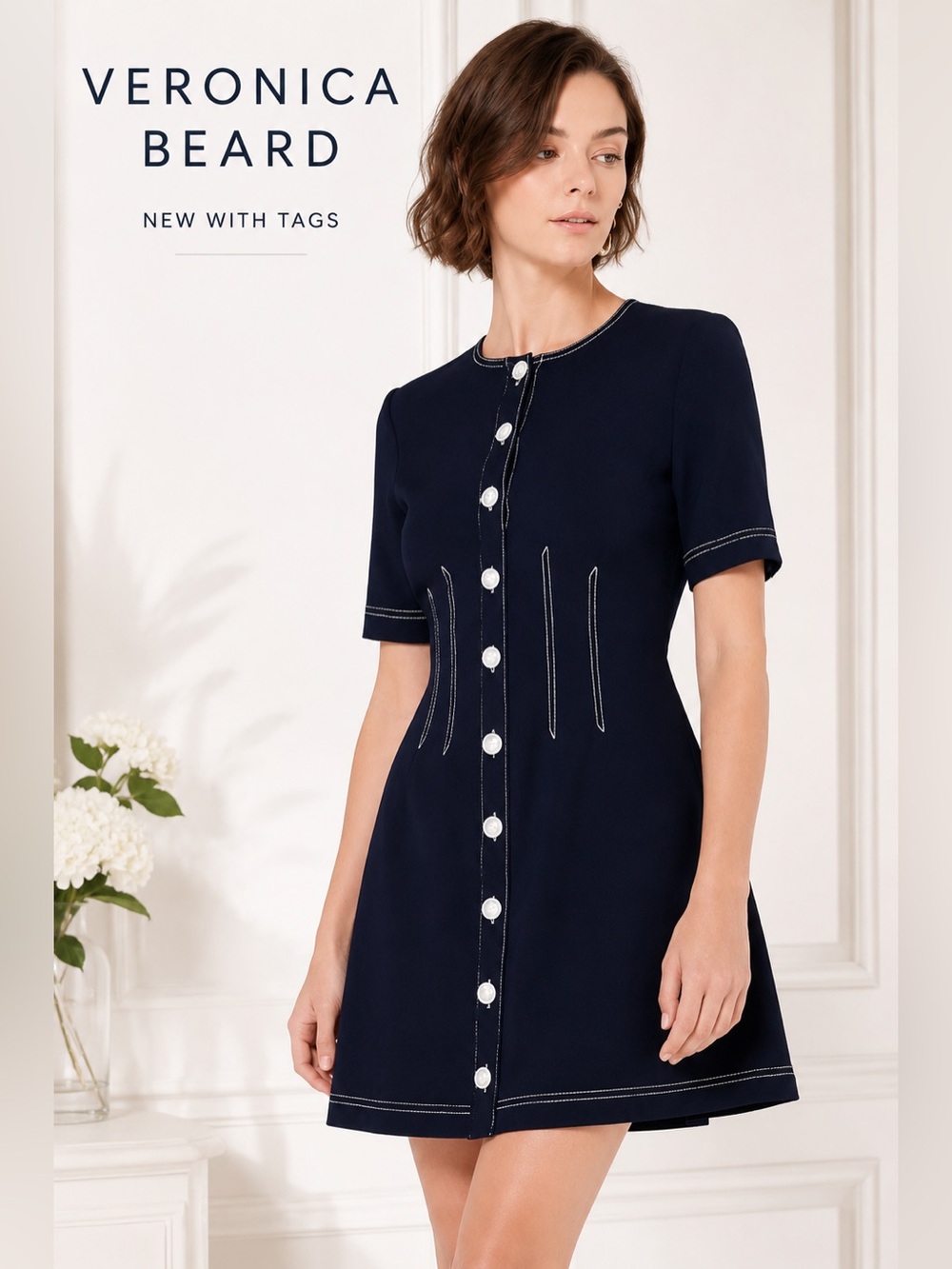 Veronica Beard Mikel Contrast Stitch Mini Dress Sz 4